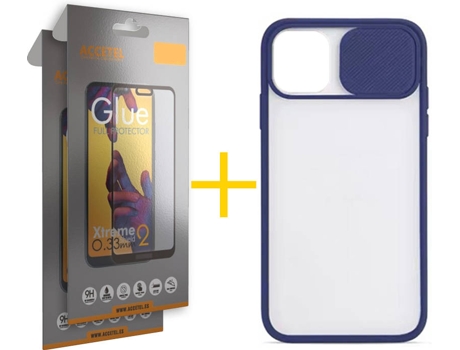 Kit Carcasa y Protector 2 X Cristal Full iPhone 12 « 12 Pro Skyhe Gel Protection Azul Oscuro