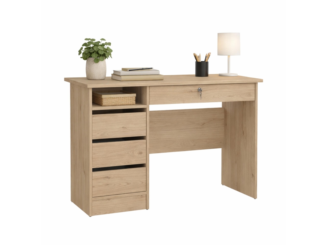Mesa Escritorio De Estudio Jucar Oak3 Cajones Roble110x49 X76 Cm