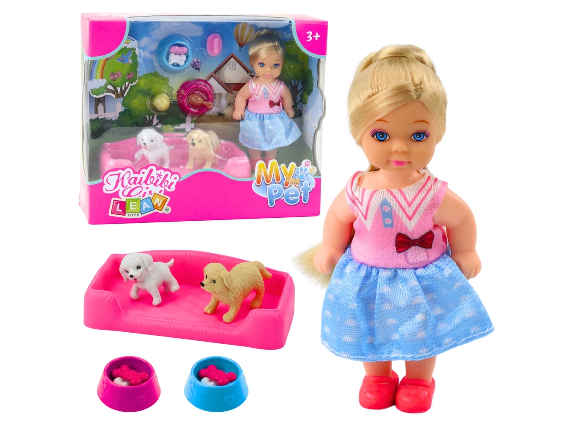 Mini juego de muñecas con dos cachorros, cama y comedero B.active