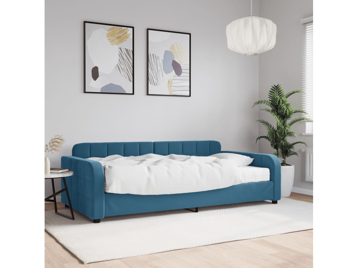 Sofá Cama Con Colchón Terciopelo Azul 100x200 Cm
