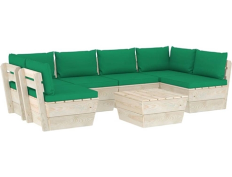 Conjunto 7 Muebles de jardín de palets VIDAXL y cojines madera de abeto