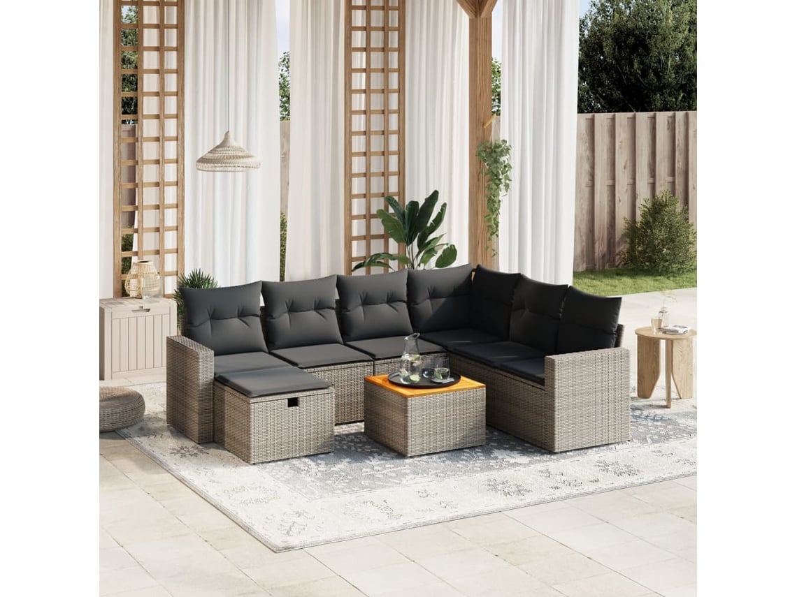 Conjunto de sofás de jardín de 8 piezas DKD Home Decor con cojines de mimbre gris