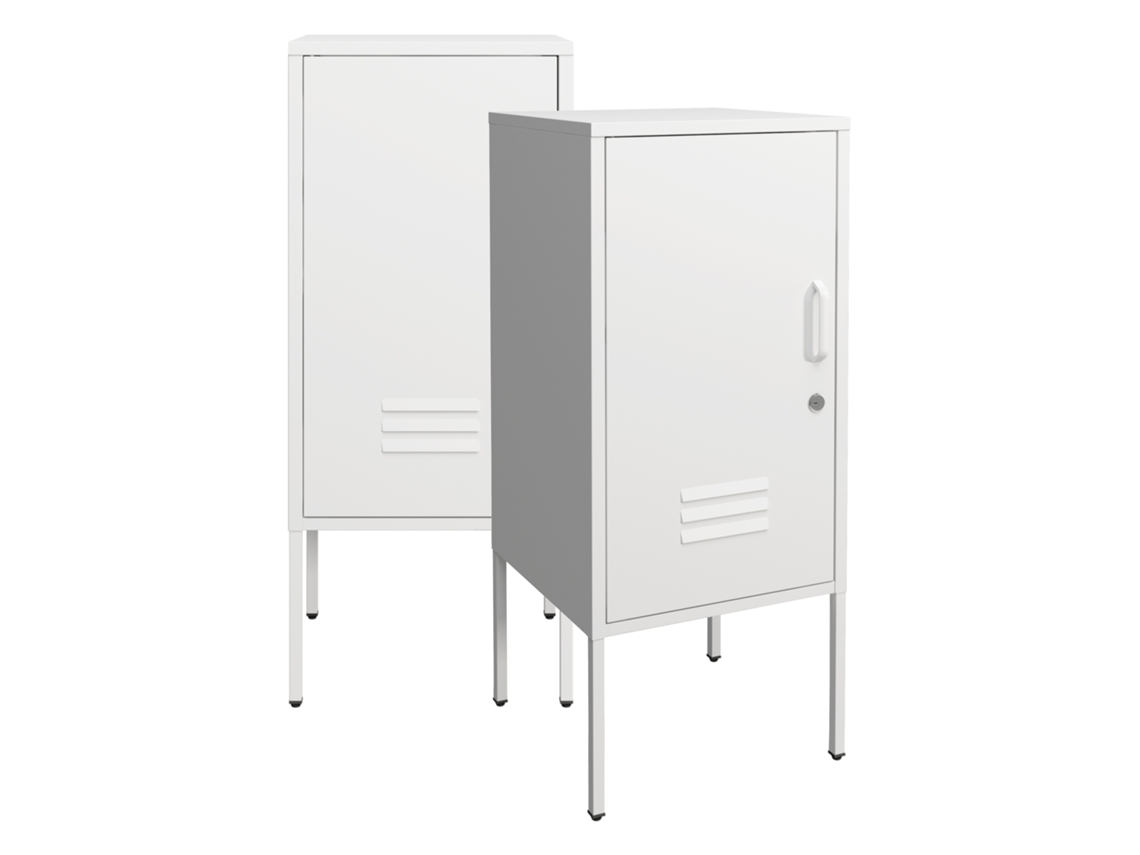 Set de 2 mesas de noche Hausjärvi con cerradura y ranuras de ventilación 82 x 35 x 35 cm acero - Blanco [en.casa]