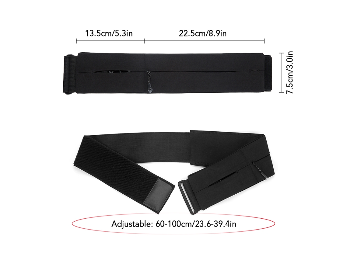 Riñonera para running, fabricada en 92% poliéster y 8% elastano.