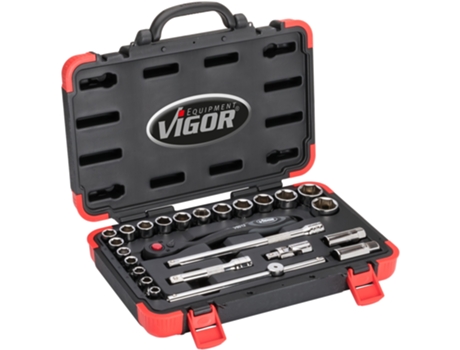 VIGOR V2460N Juego de Llaves de Vaso Cuadrado Hueco 1/2 Pulgadas 12 5 Mm Perfil de Hexágono Exterior 10 - 32 Número de Herramientas: 25