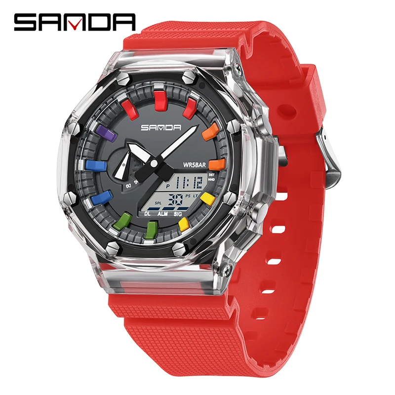 Reloj De Hombre (rojo) – Reloj De Cuarzo Resistente Al Agua Con Temporizador De Cuenta Regresiva, Cronómetro, Luz Led Y Alarma