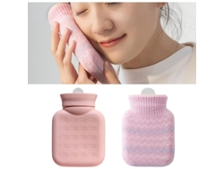 Mini bolsa de agua caliente reutilizable Rebe con funda tejida para el dormitorio, no apta para microondas, color rosa.