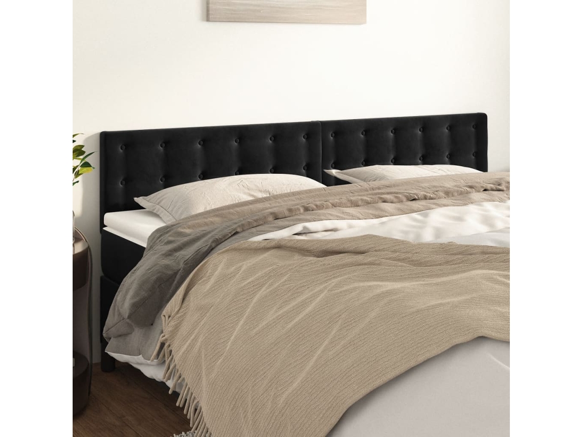 Cabecero De Cama | Panel De Cabeceros 2 Unidades De Terciopelo Negro 100x5x78/88 Cm