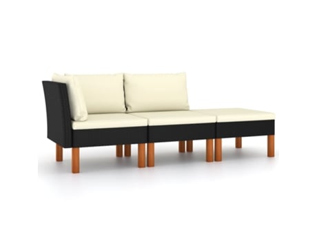 Set muebles de jardín 3 pzas ratán sintético madera eucalipto 60,5 x 64,5 x 67 cm MAISON EXCLUSIVE