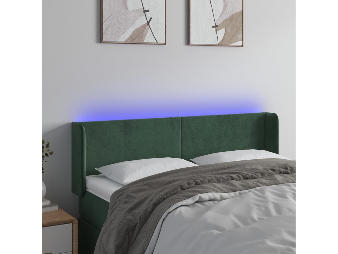 Cabecero Con Ledpanel De Cabeceradecoración De Pared De Terciopelo Verde Oscuro 147x16x78/88 Cm Wsd314687
