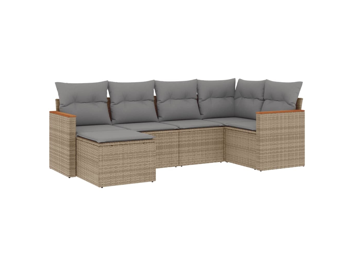 Conjunto 6 de sofás jardín con cojines beige mezcla VIDAXL ratán PE
