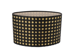 Lámpara de mesa ovalada de metal hueco, compatible con casquillos E27 y E14, para oficina, dormitorio y salón, de color negro con ribete amarillo.