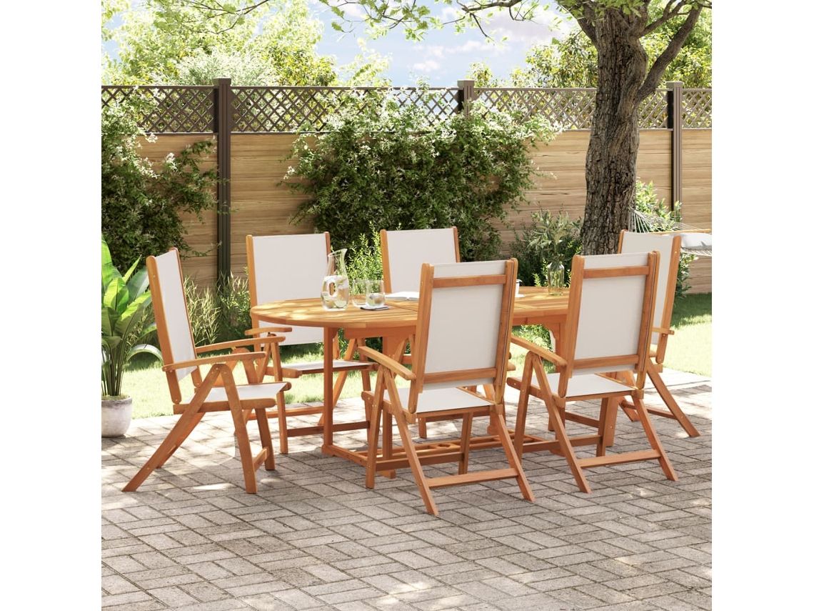 Juego de comedor de jardín de 7 piezas de acacia maciza y textilene Dkd Home Decor