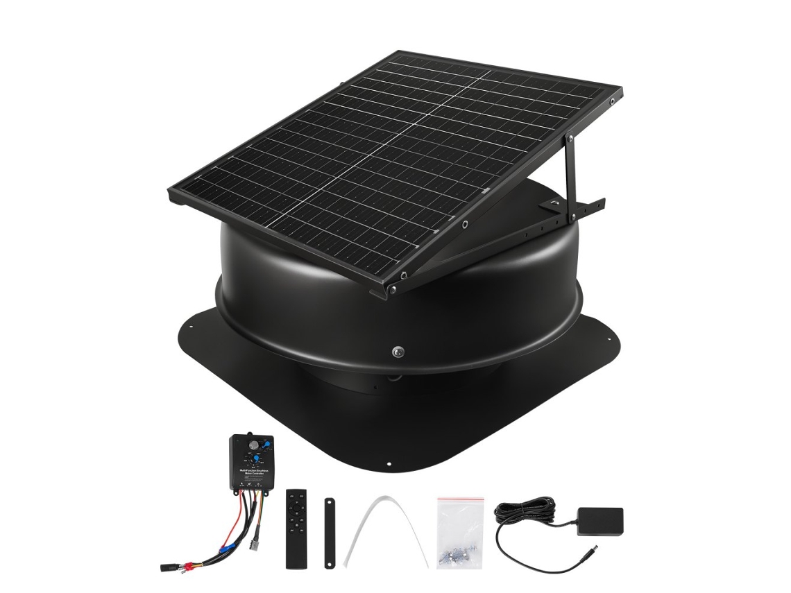 Ventilador solar de techo de 50 W con control remoto, sensor de humedad y motor sin escobillas Tekmaquinas