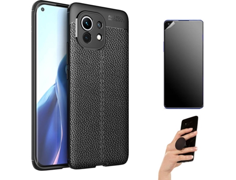 Kit Carcasa y Protector Xiaomi Mi 11 Ultimatte Rugged Leather Popsocket Negro