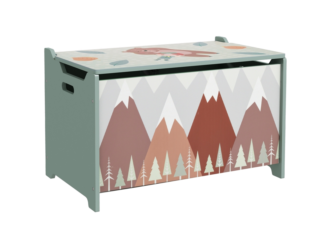 Caja De Almacenamiento De Juguetes Infantiles Con Asas Y Estampado De Osos, 60x37x39 Cm, Verde.