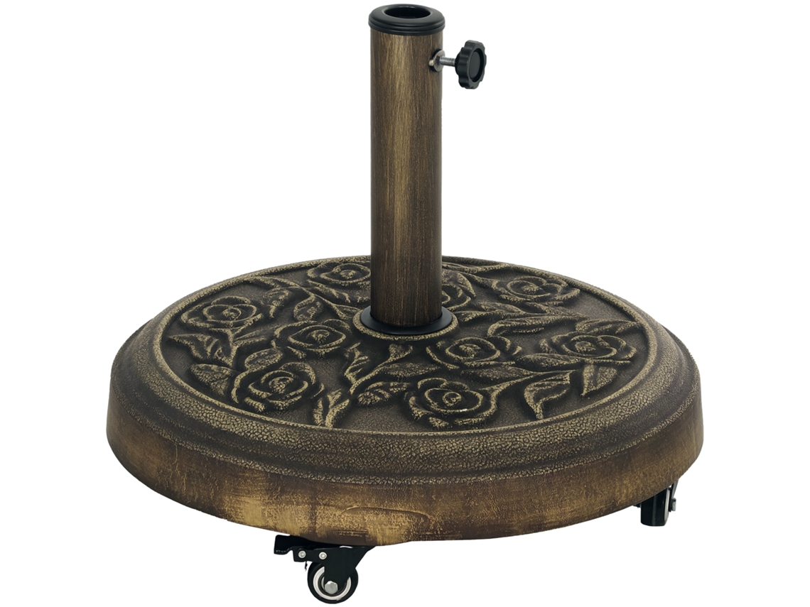 Base Para Sombrilla Con Ruedas Diseño Retro Floral Resistente Para Jardín Terraza Y Piscina Ø49x42 Cm Color Bronce