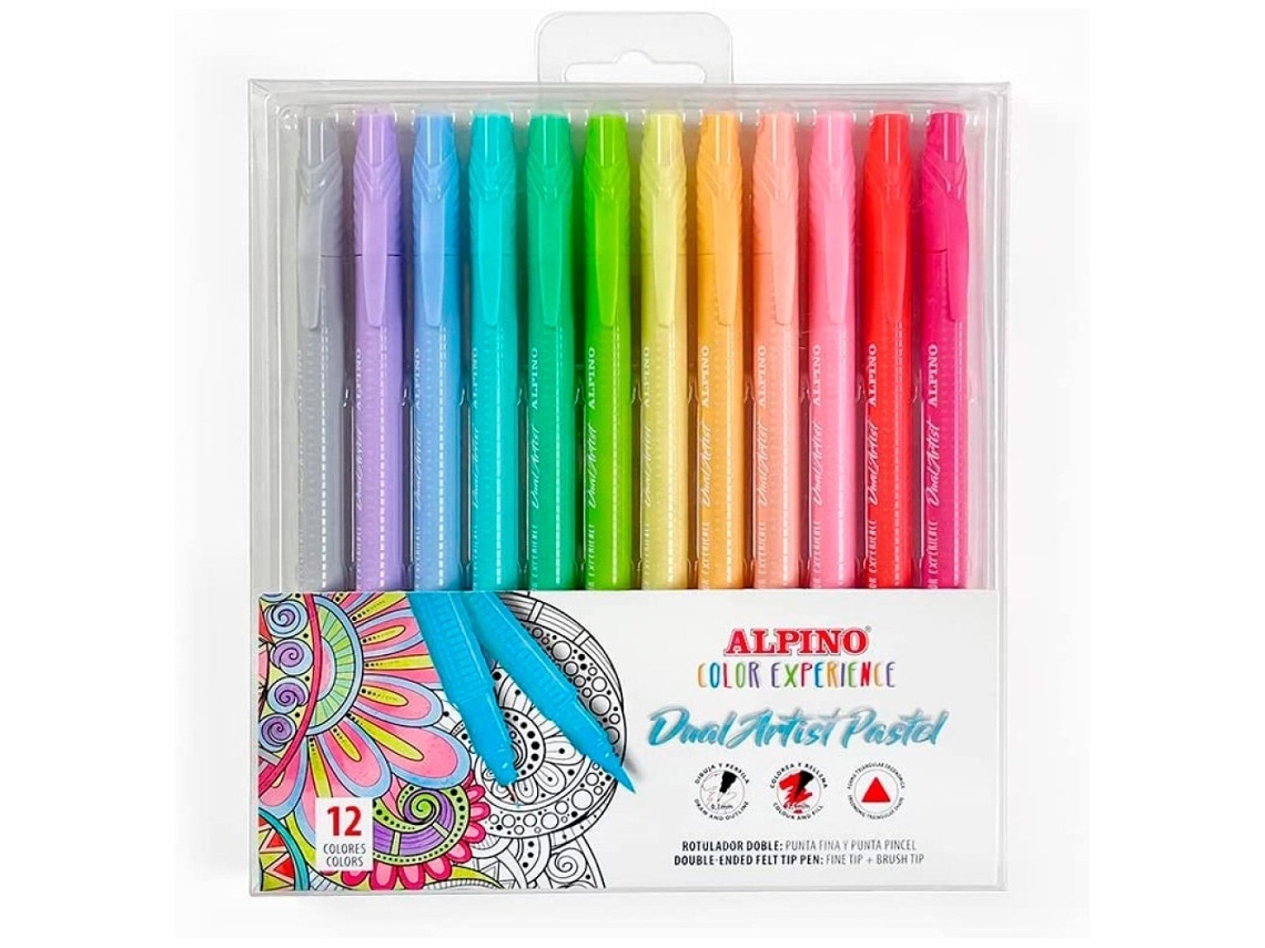 Estuche 12 Rotuladores Pastel Doble Punta Dual Artista ALPINO