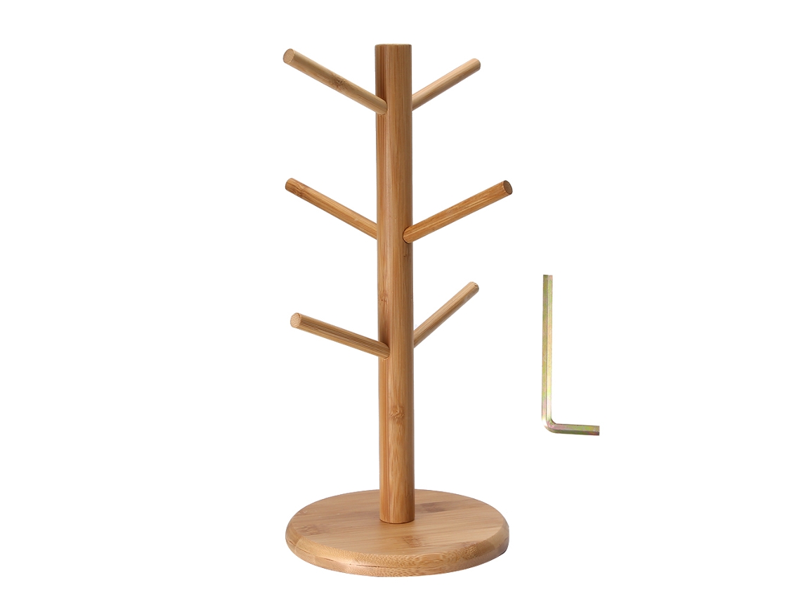 Soporte De Bambú Para Tazas Con 6 Ganchos Extraíbles - Organizador Para Tazas Y Tés