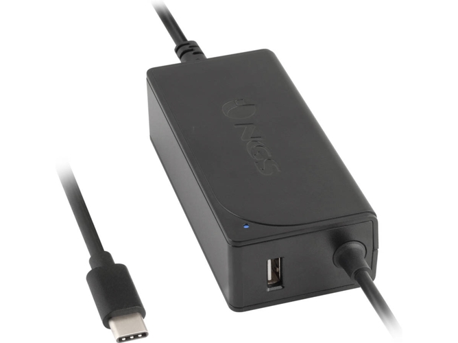 Cargador NGS Tipo-C W-60 Automático con USB (Compatilble com PC + Tablet - Negro - 13 x 6 x 3 cm)