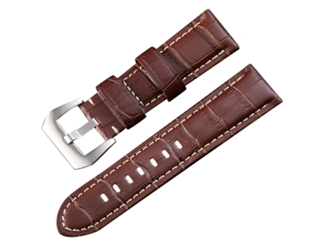 Correa de piel auténtica con hebilla para Smartwatch 24mm - bambú marrón/plata