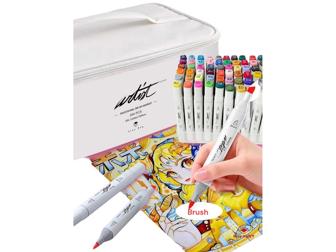 Marcador de artista de Alex Bog, 2 puntas, 204 colores, Roymart AB 1288