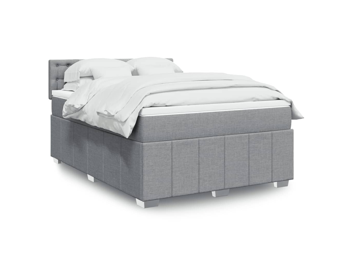Cama Box Spring Con Colchón Tela Gris Claro 160x200 Cm