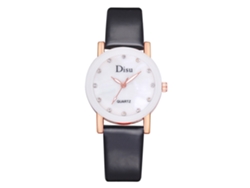 Reloj De Pulsera De Cuarzo Informal Con Diamantes De Imitación, Correa Sencilla Redonda De Cuero Sintético Negro, Disu