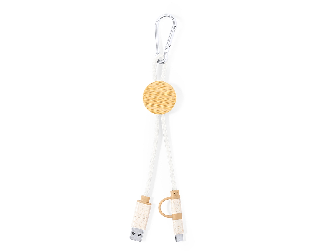 Cable Cargador Triple Nature Bambú Micro Usb, Tipo C Y Lightning 5v Dc 2.4a