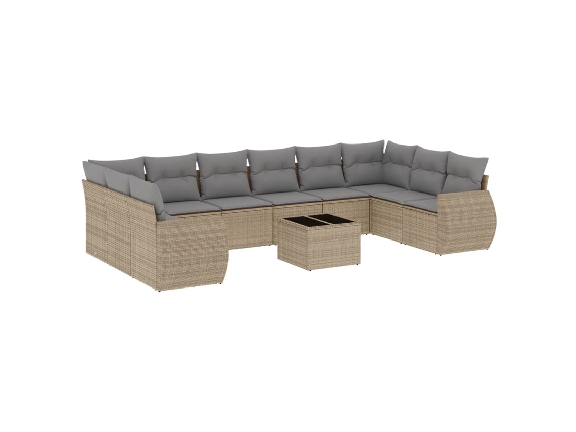 Maison Exclusive - Conjunto de sofá de jardín de 11 piezas con cojines de mimbre, color beige