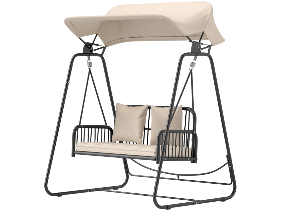 Columpio de jardín de ratán estilo Hollywood para 2 personas con capota regulable, cojines y asiento colgante, 240 kg.