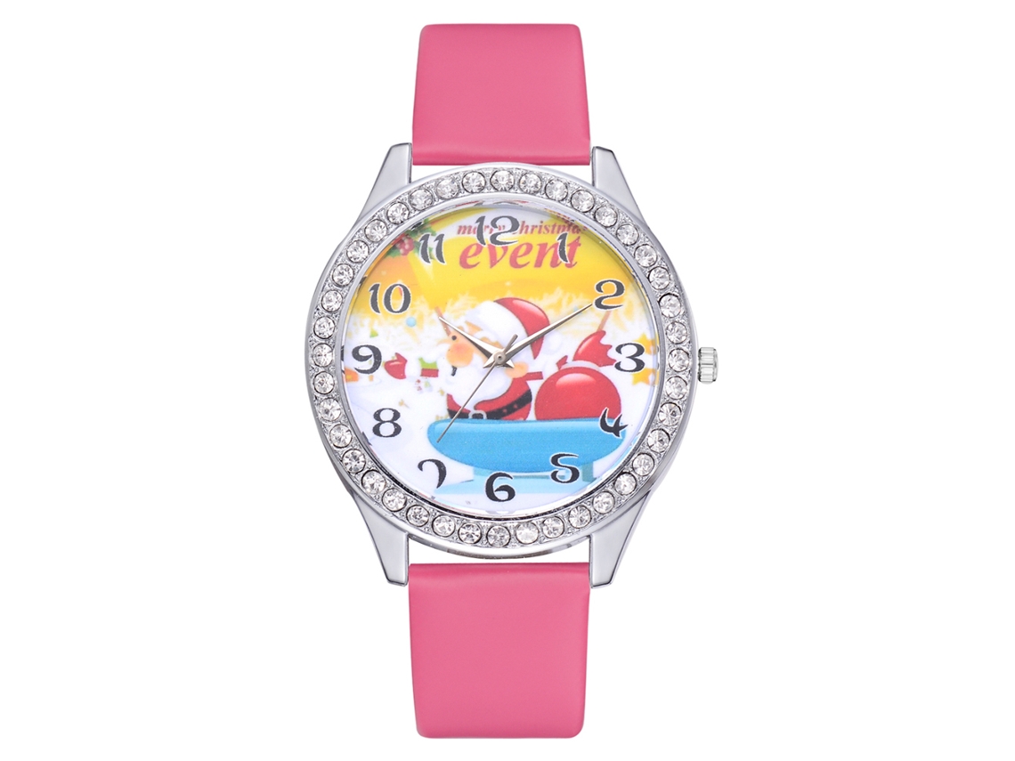Reloj De Cuarzo Informal Para Mujer Con Correa De Pu, Bonito Estampado Navideño, Ideal Para Regalar (rojo Y Rosa).