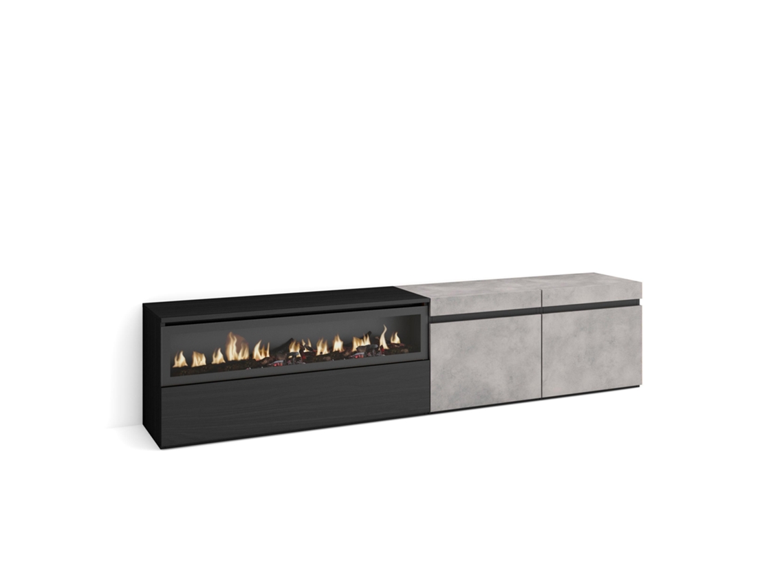 Mueble TV Televisión 200x45x35cm Para TV hasta 80 Chimenea eléctrica Cemento