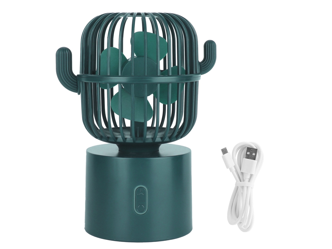 Mini ventilador portátil recargable por USB con forma de cactus.