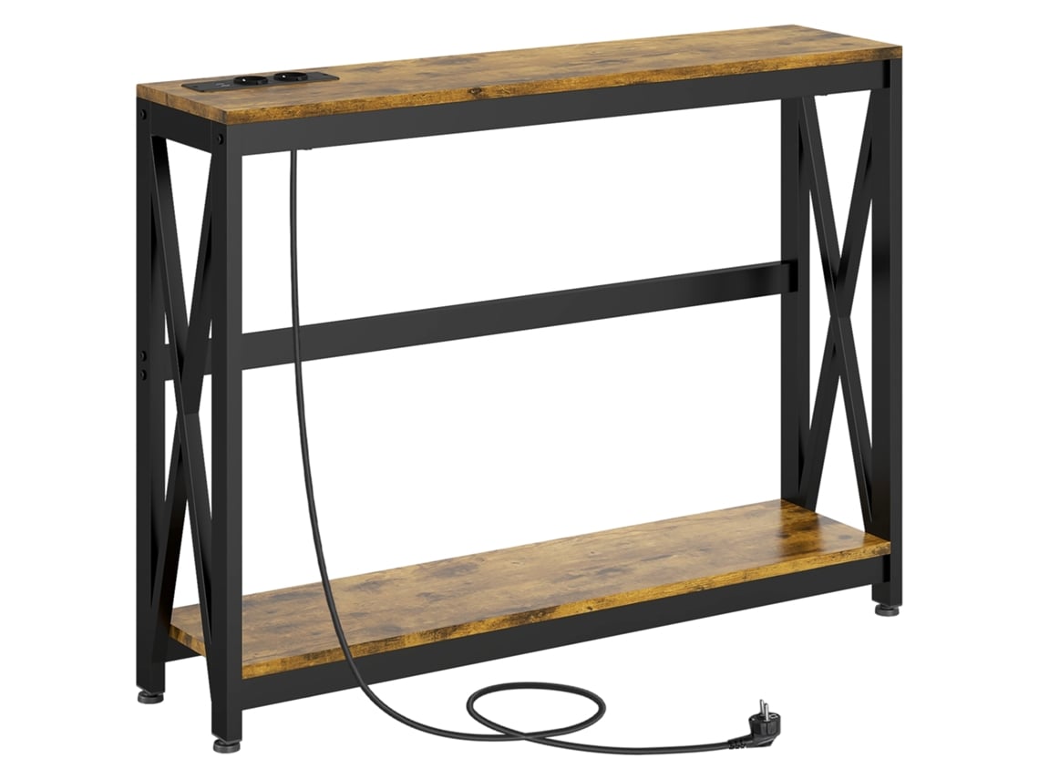 Mostrador De Entrada Con 2 Puertos Usb, Estructura De Acero, 100x24x75 Cm, Marrón Rústico.