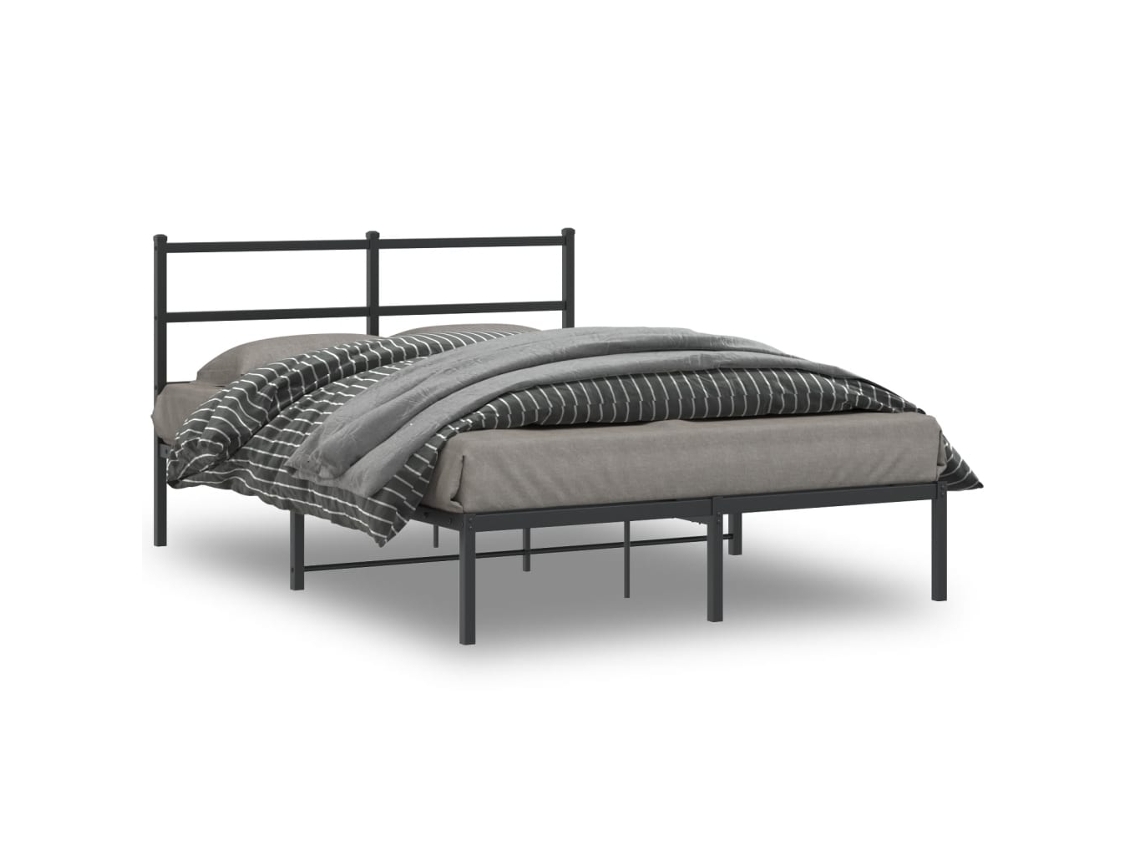 Estructura Cama Sin Colchón Con Cabecero Metal Negro 140x190 Cm