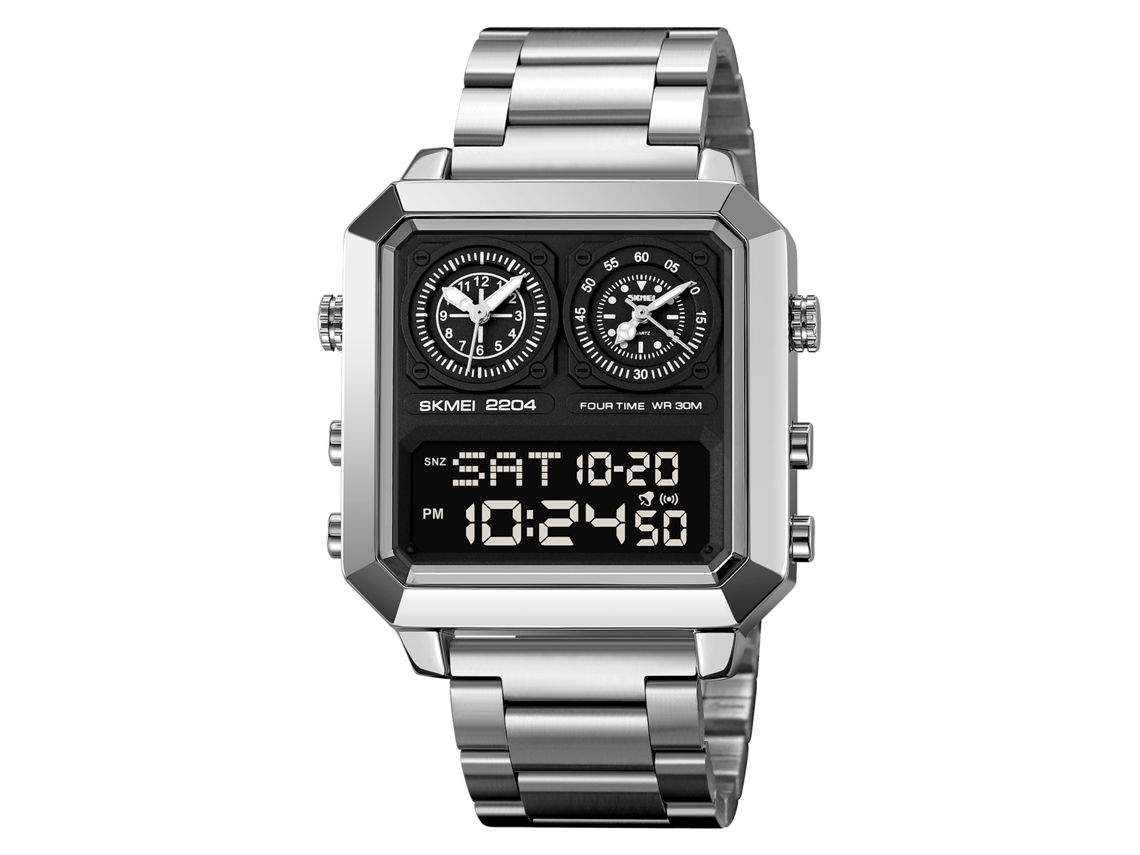 Reloj Multifuncional Skmei 2204 Para Hombre Con Doble Pantalla, Resistente Al Agua Hasta 30 Metros Y Cronógrafo.