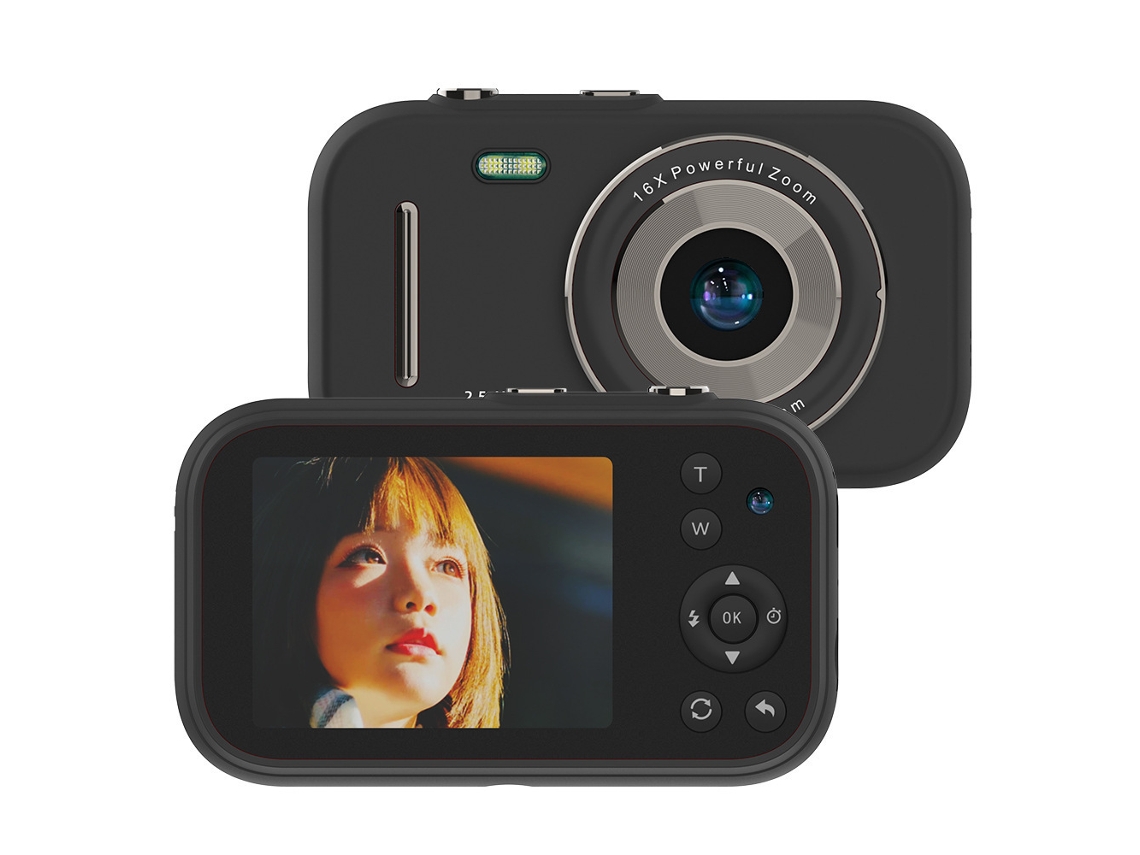Câmara Digital Portátil 4K H17 16x Zoom Mini Compacta Câmara de Viagem CCD Adequada para Estudantes e Iniciantes Preta 
