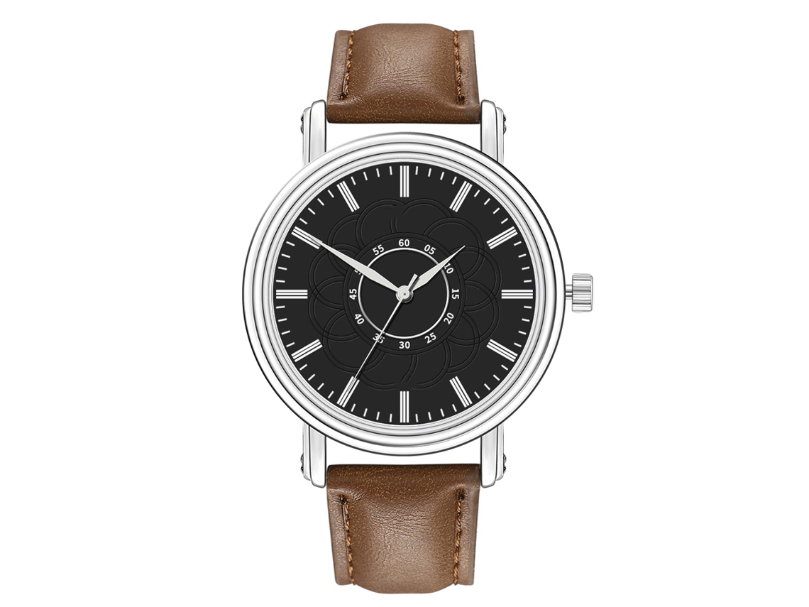 Reloj Casual Para Hombre De Piel Sintética Con Movimiento De Cuarzo - Marrón Oscuro Y Negro