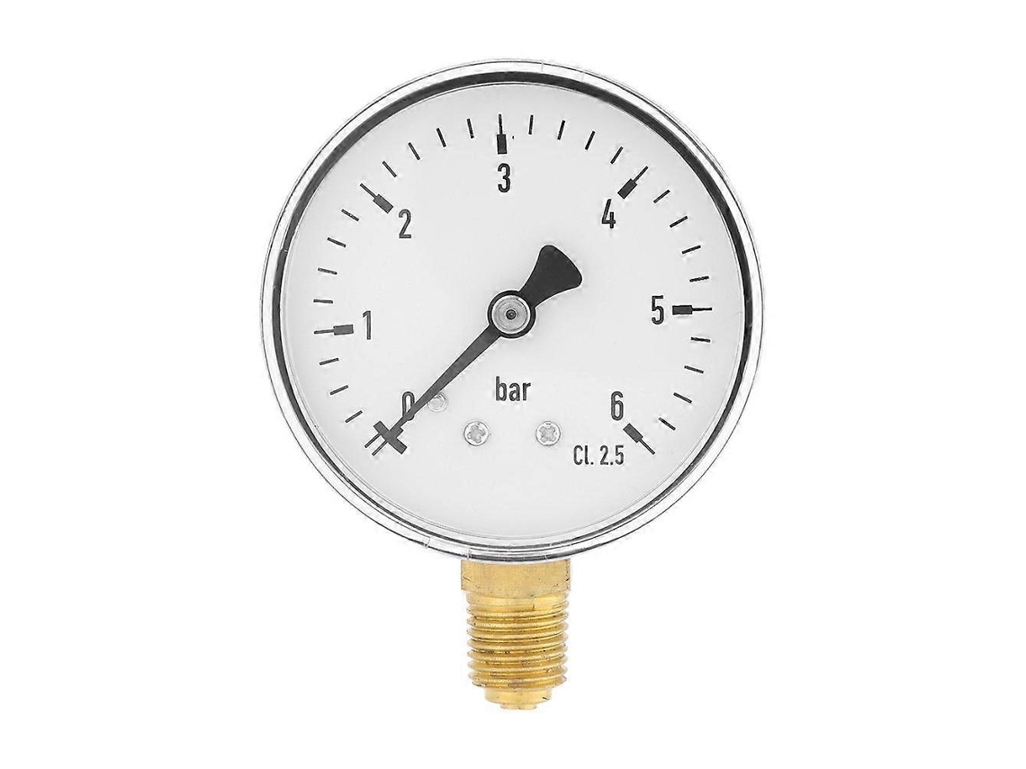 Manómetro De Presión Lateral 1/4" Npt 0-6 Bar Para Agua Aire Aceite Dial 6cm Exterior Metal Estable