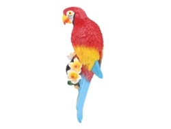 Escultura de guacamayo de resina de Baok para decoración de jardines interiores y exteriores; estatua artística roja a la derecha.