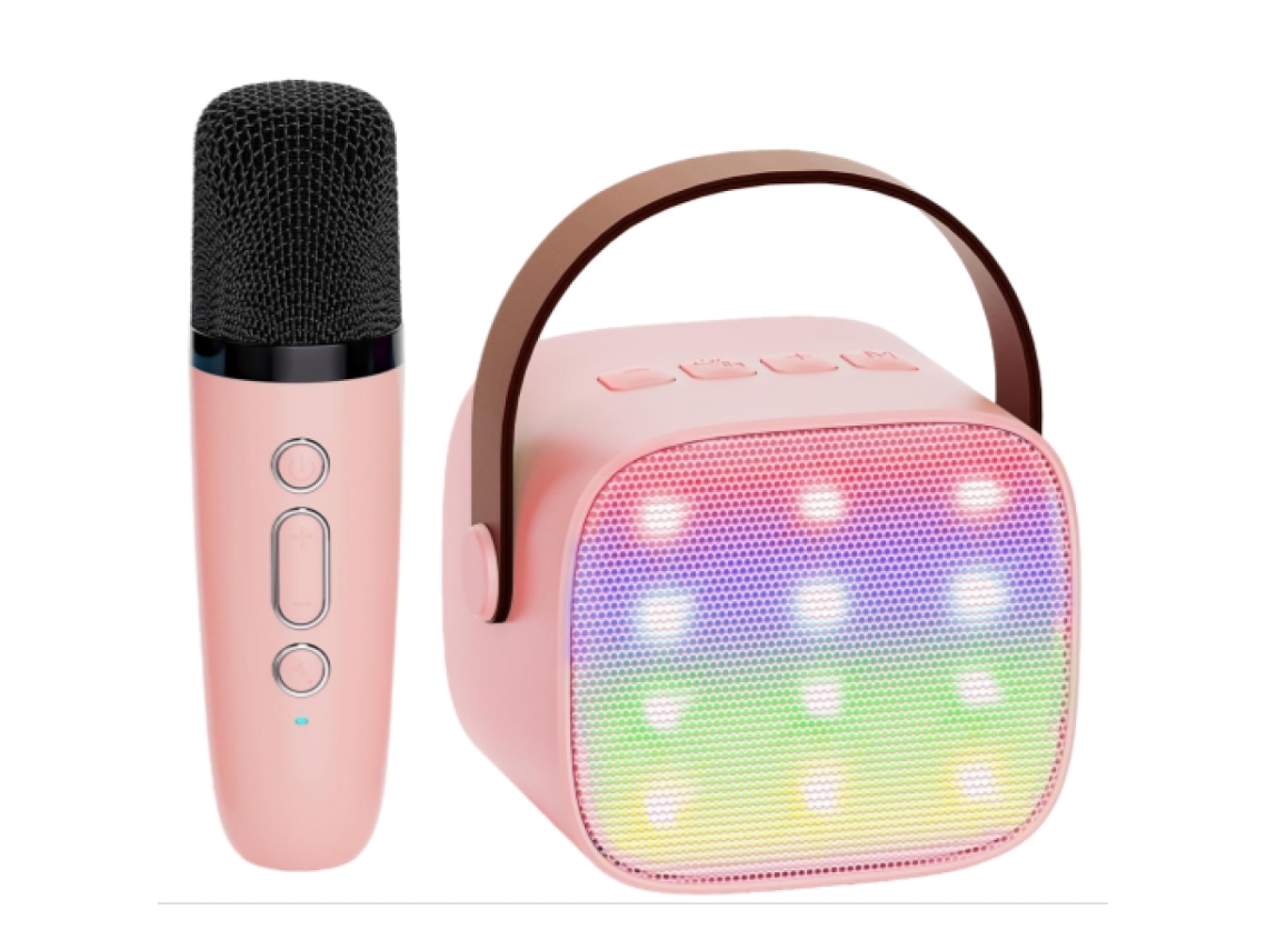 Máquina de karaoke portátil SSTRWGOOD para niños con micrófono inalámbrico en color rosa