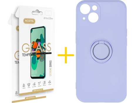 Carcasa + 2 Protectores de Vidrio iPhone 13 ACCETEL Gel O-Ring Lila
