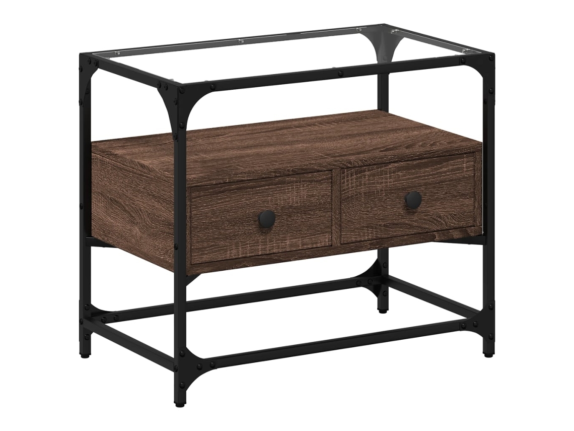 MAISON EXCLUSIVE Mueble de TV con tablero de cristal en derivados de madera de roble marrón (60x35x51 cm)
