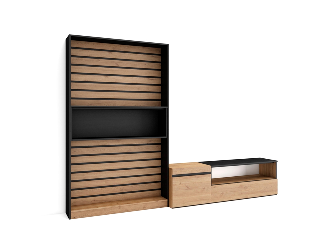 Muebles de Salón para TV 260x186x35cm Para TV hasta 65 Mueble Televisión Roble y negro