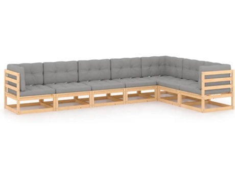 Conjunto 7 de muebles de jardín VIDAXL y cojines madera maciza pino