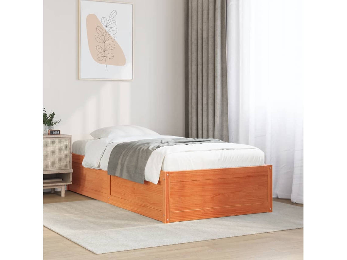 Estructura De Cama Sin Colchón Madera De Pino Marrón 90x200 Cm
