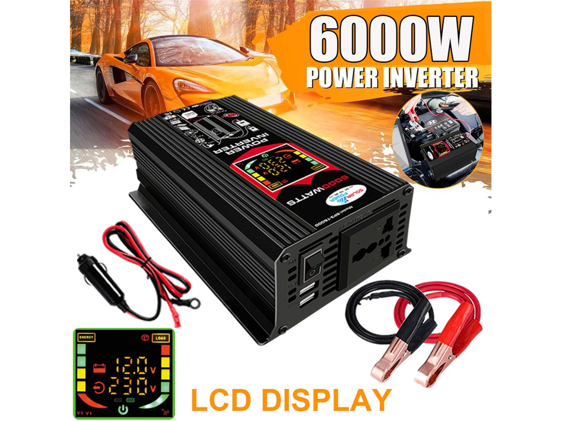 Inversor De Tensión Para Coche 12v A 220v, 6000w, Con Lcd, Múltiples Protecciones Y Salidas Usb Para Carga Rápida.