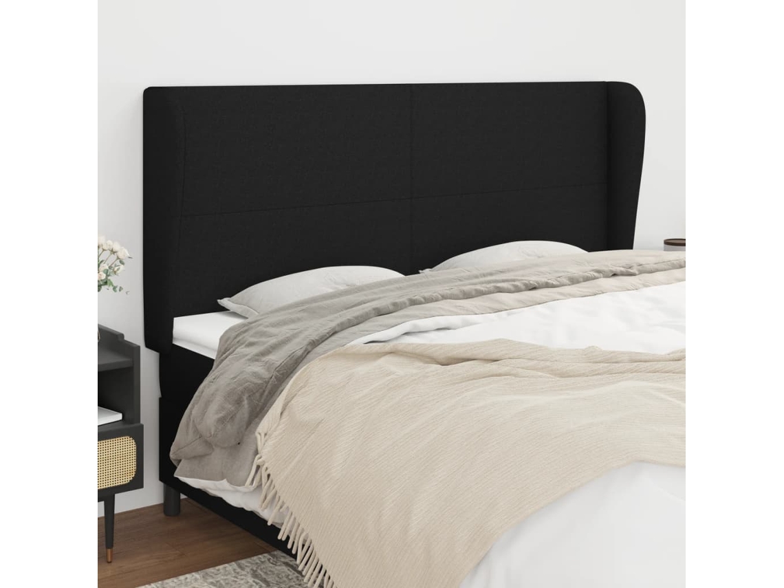 Cabecero Con Orejas De Tela Negro 183x23x118/128 Cm