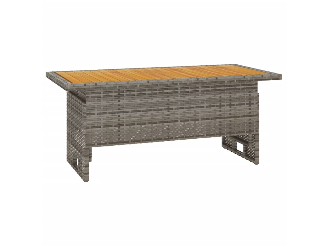 Mesa de jardín LOVELY HOME para cenar de madera maciza de acacia y mimbre con pies grises (100 x 50 x 63 cm)